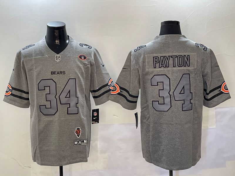 Men Chicago Bears #34 Payton Grey Throwback 2024 Nike Limited NFL Jersey style 4